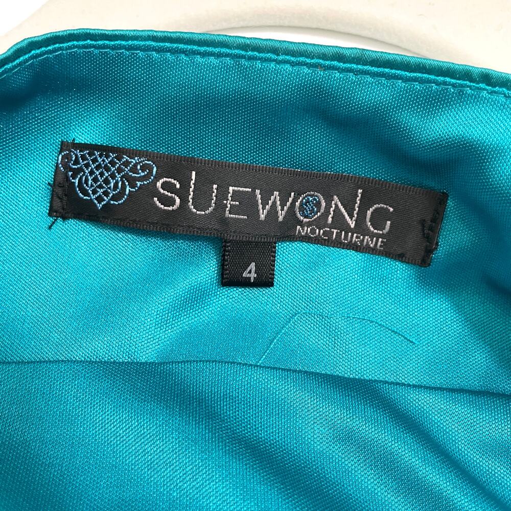 VTG Sue Wong Nocturne Babydoll Silk Blend Evening Mini Dress 4 Teal Beaded Fairy - Picture 4 of 16